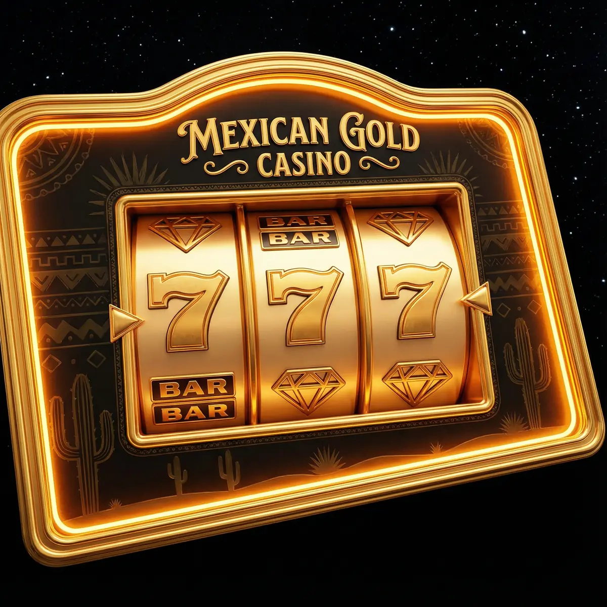 Tragamonedas doradas con símbolos de siete y diamantes brillantes